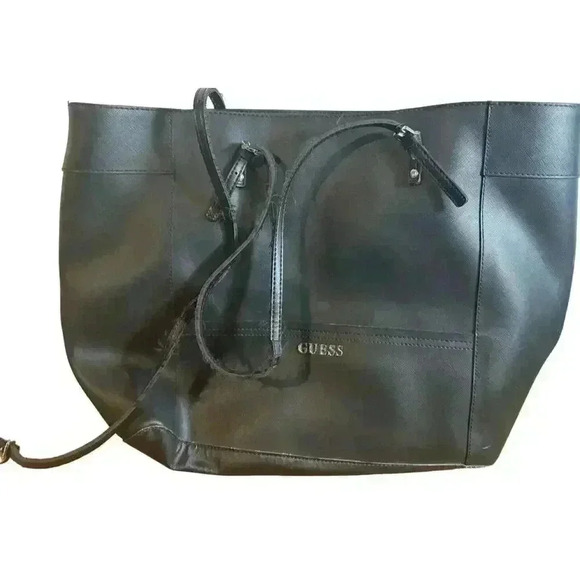 GUESS‎ Black tote bag 15" x 20" with inner zipper REPURPOSE -Vintage - Picture 1 of 8